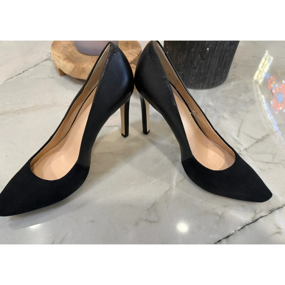 Banana Republic Womens Black Suede Leather Mixed Media Pointed Toe Pumps 7